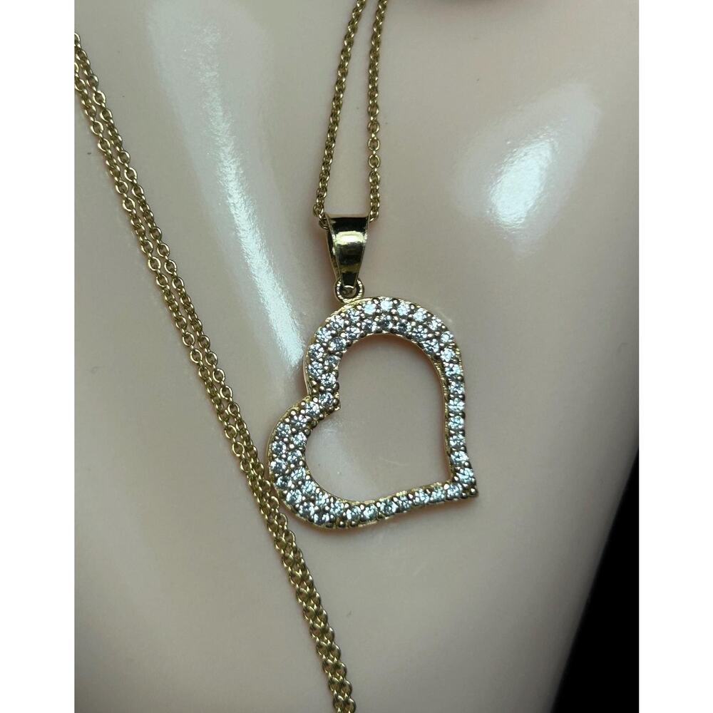 14k solid yellow gold large diamond heart pendant charm chain necklace 18”